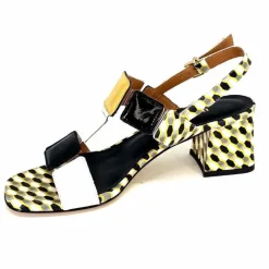 Talon|Fantaisie<Ivoire0330 Sandales à Talons Ivoire 604 Exagon Cuir Blanc Doré Noir