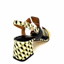 Talon|Fantaisie<Ivoire0330 Sandales à Talons Ivoire 604 Exagon Cuir Blanc Doré Noir