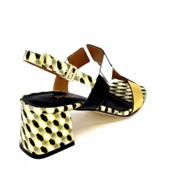 Talon|Fantaisie<Ivoire0330 Sandales à Talons Ivoire 604 Exagon Cuir Blanc Doré Noir