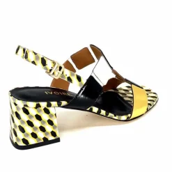 Talon|Fantaisie<Ivoire0330 Sandales à Talons Ivoire 604 Exagon Cuir Blanc Doré Noir