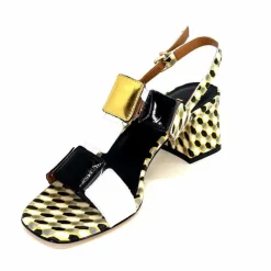 Talon|Fantaisie<Ivoire0330 Sandales à Talons Ivoire 604 Exagon Cuir Blanc Doré Noir