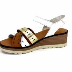 Vacances|Plateformes<Ivoire0375a Sandales Compensées Ivoire Basse Cuir Blanc Or Marron