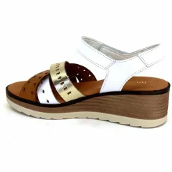 Vacances|Plateformes<Ivoire0375a Sandales Compensées Ivoire Basse Cuir Blanc Or Marron