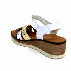 Vacances|Plateformes<Ivoire0375a Sandales Compensées Ivoire Basse Cuir Blanc Or Marron