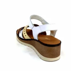 Vacances|Plateformes<Ivoire0375a Sandales Compensées Ivoire Basse Cuir Blanc Or Marron