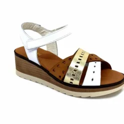 Vacances|Plateformes<Ivoire0375a Sandales Compensées Ivoire Basse Cuir Blanc Or Marron