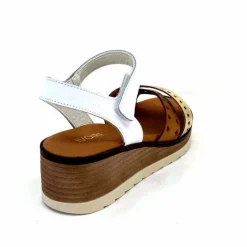 Vacances|Plateformes<Ivoire0375a Sandales Compensées Ivoire Basse Cuir Blanc Or Marron