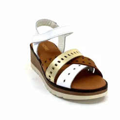 Vacances|Plateformes<Ivoire0375a Sandales Compensées Ivoire Basse Cuir Blanc Or Marron