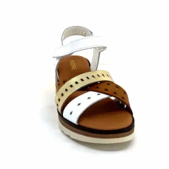 Vacances|Plateformes<Ivoire0375a Sandales Compensées Ivoire Basse Cuir Blanc Or Marron