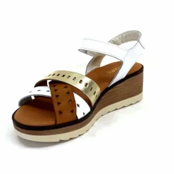 Vacances|Plateformes<Ivoire0375a Sandales Compensées Ivoire Basse Cuir Blanc Or Marron