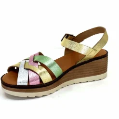 Vacances|Plateformes<Ivoire0375a Sandales Compensées Ivoire Rene Cuir Métal Or Rose Vert Argent