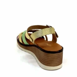 Vacances|Plateformes<Ivoire0375a Sandales Compensées Ivoire Rene Cuir Métal Or Rose Vert Argent