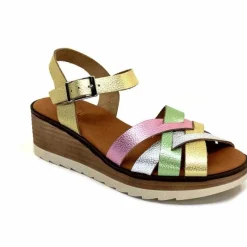 Vacances|Plateformes<Ivoire0375a Sandales Compensées Ivoire Rene Cuir Métal Or Rose Vert Argent