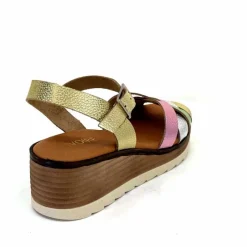 Vacances|Plateformes<Ivoire0375a Sandales Compensées Ivoire Rene Cuir Métal Or Rose Vert Argent