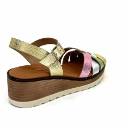 Vacances|Plateformes<Ivoire0375a Sandales Compensées Ivoire Rene Cuir Métal Or Rose Vert Argent