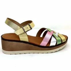 Vacances|Plateformes<Ivoire0375a Sandales Compensées Ivoire Rene Cuir Métal Or Rose Vert Argent