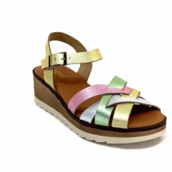 Vacances|Plateformes<Ivoire0375a Sandales Compensées Ivoire Rene Cuir Métal Or Rose Vert Argent