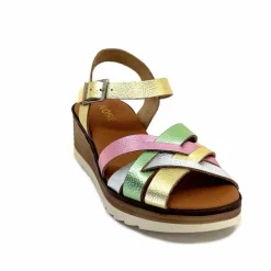 Vacances|Plateformes<Ivoire0375a Sandales Compensées Ivoire Rene Cuir Métal Or Rose Vert Argent