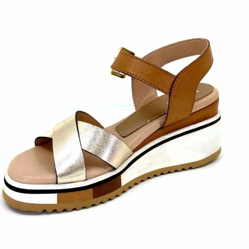 Vacances|Plateformes<Ivoire0130a Sandales Compensées Ivoire 2F5127 Cuir Marron Or