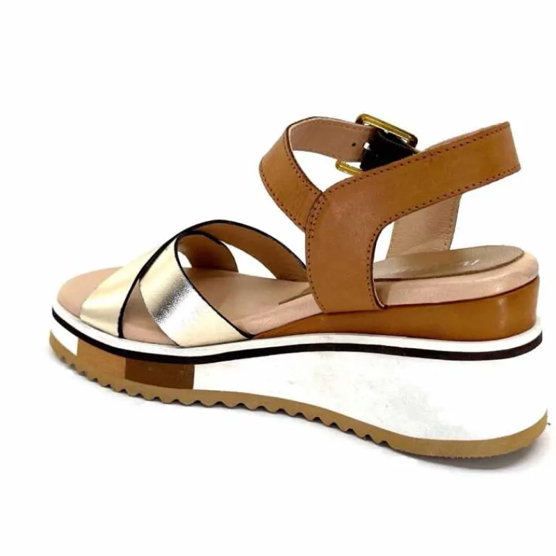 Vacances|Plateformes<Ivoire0130a Sandales Compensées Ivoire 2F5127 Cuir Marron Or