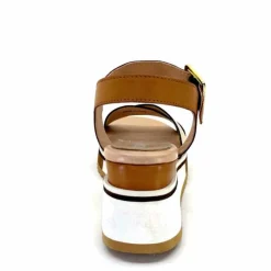 Vacances|Plateformes<Ivoire0130a Sandales Compensées Ivoire 2F5127 Cuir Marron Or