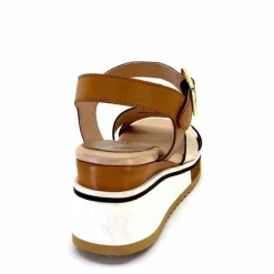 Vacances|Plateformes<Ivoire0130a Sandales Compensées Ivoire 2F5127 Cuir Marron Or