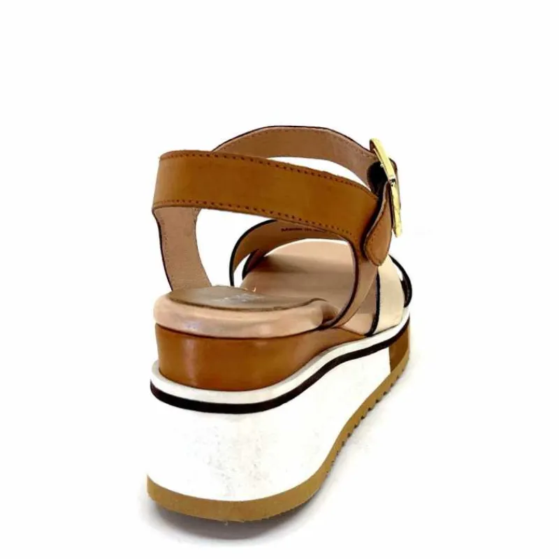 Vacances|Plateformes<Ivoire0130a Sandales Compensées Ivoire 2F5127 Cuir Marron Or