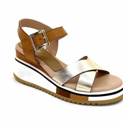 Vacances|Plateformes<Ivoire0130a Sandales Compensées Ivoire 2F5127 Cuir Marron Or