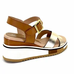 Vacances|Plateformes<Ivoire0130a Sandales Compensées Ivoire 2F5127 Cuir Marron Or