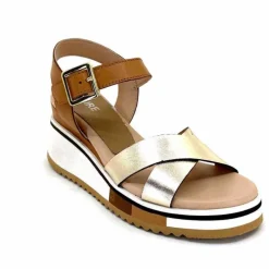 Vacances|Plateformes<Ivoire0130a Sandales Compensées Ivoire 2F5127 Cuir Marron Or