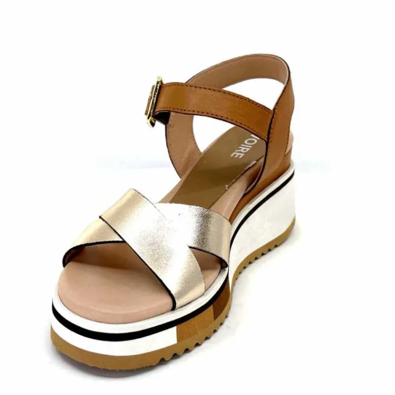 Vacances|Plateformes<Ivoire0130a Sandales Compensées Ivoire 2F5127 Cuir Marron Or