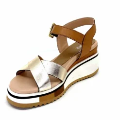 Vacances|Plateformes<Ivoire0130a Sandales Compensées Ivoire 2F5127 Cuir Marron Or