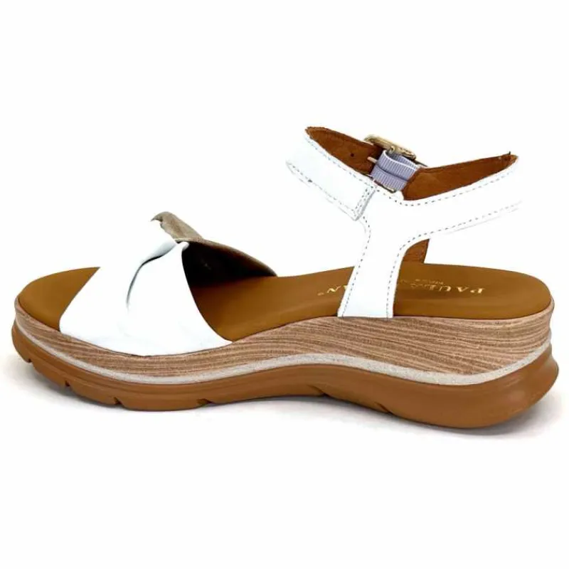 Vacances|Compensées & Plateformes<Paula Urban Sandales Compensées 24611 Cuir Platine Blanc