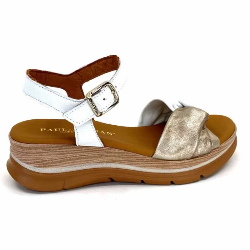 Vacances|Compensées & Plateformes<Paula Urban Sandales Compensées 24611 Cuir Platine Blanc