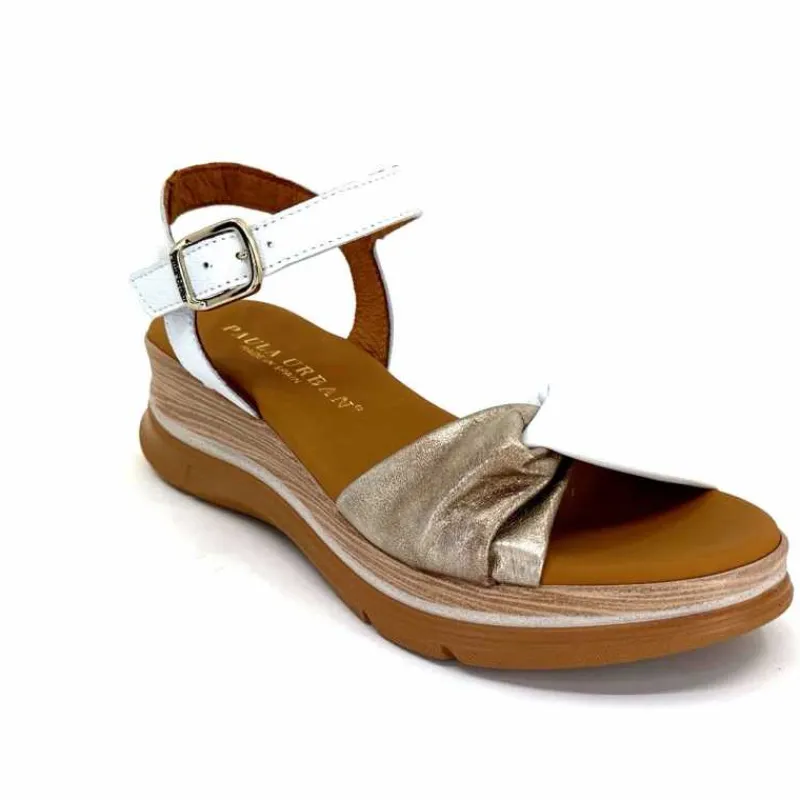 Vacances|Compensées & Plateformes<Paula Urban Sandales Compensées 24611 Cuir Platine Blanc