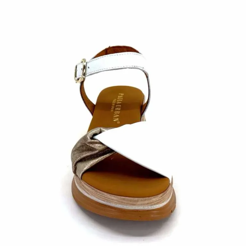 Vacances|Compensées & Plateformes<Paula Urban Sandales Compensées 24611 Cuir Platine Blanc