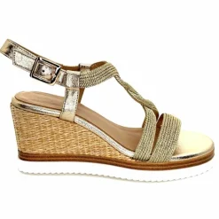 Talon|Semelles Corde<Regarde Le Ciel Sandales Compensées Madison 02 Cuir Textile Or