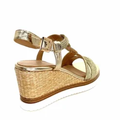 Talon|Semelles Corde<Regarde Le Ciel Sandales Compensées Madison 02 Cuir Textile Or