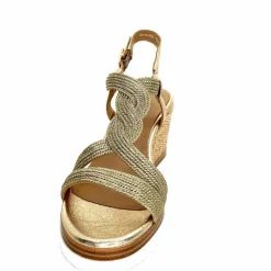 Talon|Semelles Corde<Regarde Le Ciel Sandales Compensées Madison 02 Cuir Textile Or