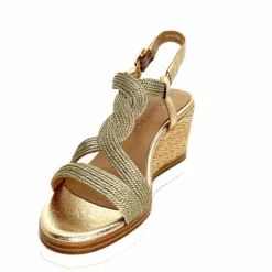 Talon|Semelles Corde<Regarde Le Ciel Sandales Compensées Madison 02 Cuir Textile Or