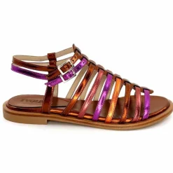 Vacances|Fantaisie<ivoire-395 Sandales Plate Ivoire E10433 Neopolis Cuir Métal Fuchsia Orange