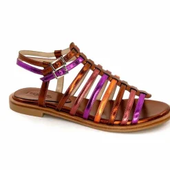 Vacances|Fantaisie<ivoire-395 Sandales Plate Ivoire E10433 Neopolis Cuir Métal Fuchsia Orange