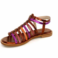 Vacances|Fantaisie<ivoire-395 Sandales Plate Ivoire E10433 Neopolis Cuir Métal Fuchsia Orange