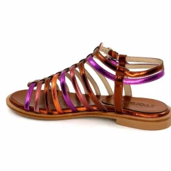 Vacances|Fantaisie<ivoire-395 Sandales Plate Ivoire E10433 Neopolis Cuir Métal Fuchsia Orange