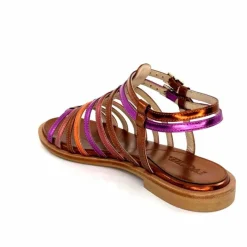 Vacances|Fantaisie<ivoire-395 Sandales Plate Ivoire E10433 Neopolis Cuir Métal Fuchsia Orange