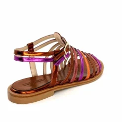 Vacances|Fantaisie<ivoire-395 Sandales Plate Ivoire E10433 Neopolis Cuir Métal Fuchsia Orange