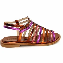 Vacances|Fantaisie<ivoire-395 Sandales Plate Ivoire E10433 Neopolis Cuir Métal Fuchsia Orange