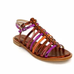 Vacances|Fantaisie<ivoire-395 Sandales Plate Ivoire E10433 Neopolis Cuir Métal Fuchsia Orange