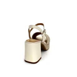 Vacances|Plateformes<Ivoire0551 Sandales Plateforme à Talon Ivoire 2150 Cuir Raffia Beige
