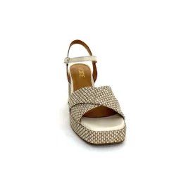 Vacances|Plateformes<Ivoire0551 Sandales Plateforme à Talon Ivoire 2150 Cuir Raffia Beige